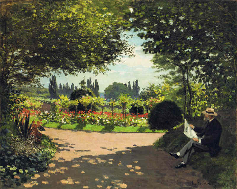 Cloude Monet Oil Paintings Adolphe Monet Reading in the Garden