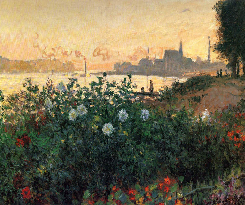 Cloude Monet Paintings Argenteuil, Flowers by the Riverbank 1877