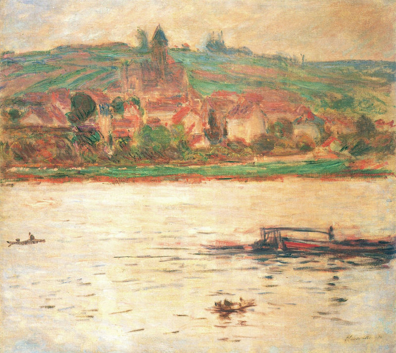 Cloude Monet Painting Vetheuil, Barge on the Seine 1902