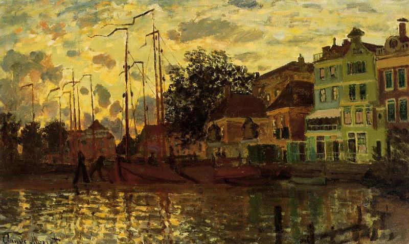 Cloude Monet COil Paintings Zaandam, The Dike, Evening 1871