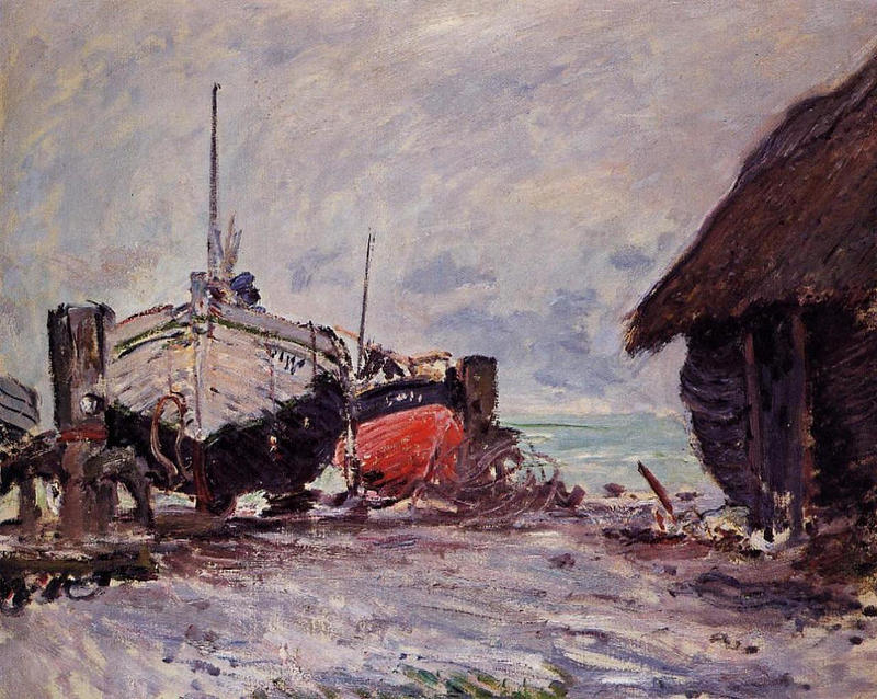 Cloude Monet Paintings Fishing Boats at Etretat 1873