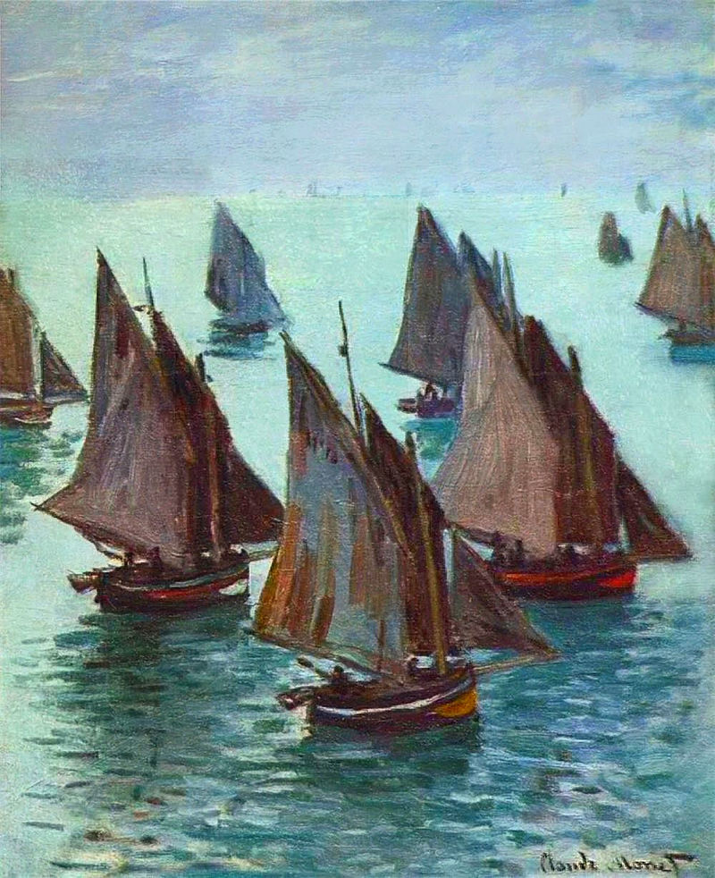 Cloude Monet Paintings Fishing Boats, Calm Sea