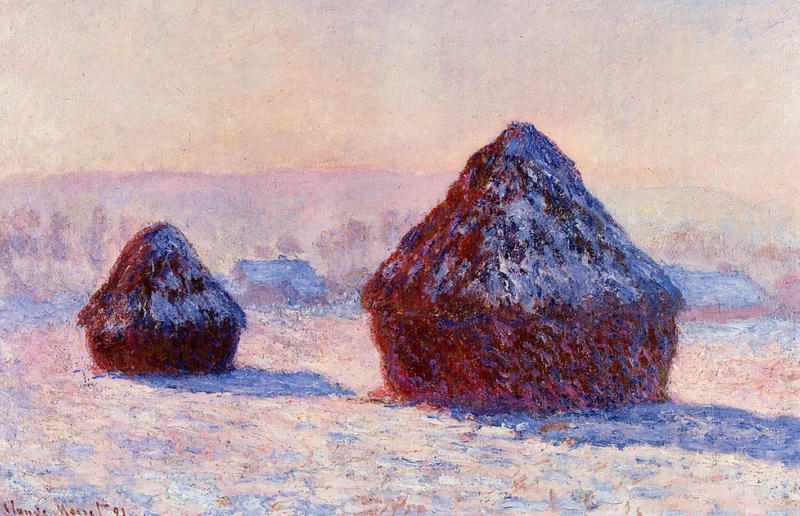 Monet Paintings Grainstacks in the Morning, Snow Effect 1891