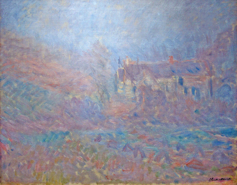 Cloude Monet Paintings Houses at Falaise in the Fog 1885