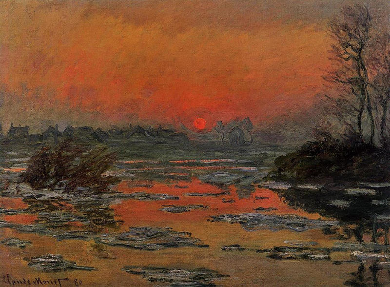 Cloude Monet Oil Paintings Sunset on the Seine in Winter 1880