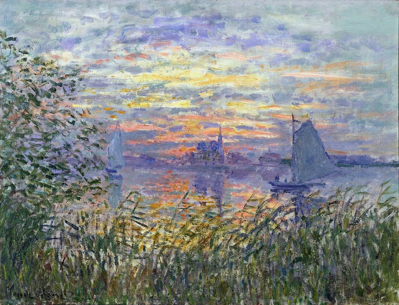 Cloude Monet Painting Sunset on the Siene 1874