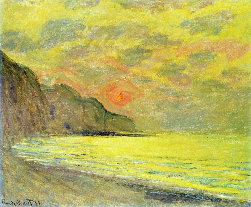 Monet Oil Paintings Sunset, Foggy Weather, Pourville 1882