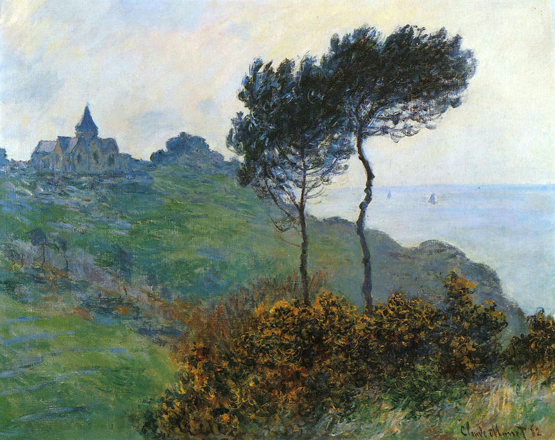 Monet Painting The Church at Varengaville, Grey Weather 1882