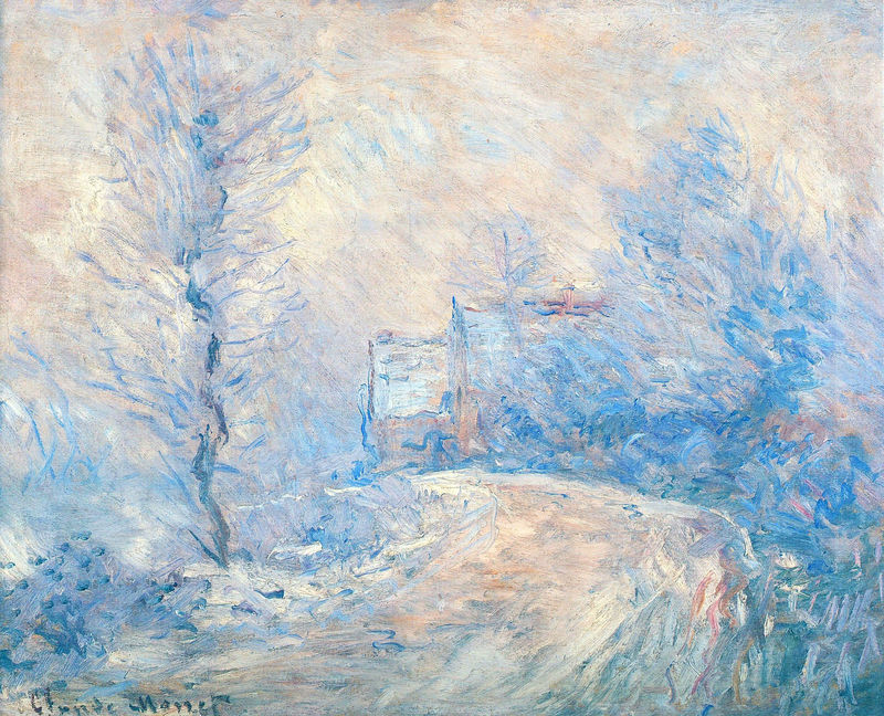Monet Oil Paintings The Entrance to Giverny under the Snow 1885