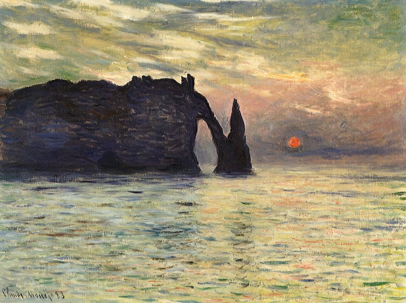 Monet Oil Paintings The Manneport, Cliff at Etretat, Sunset 1883