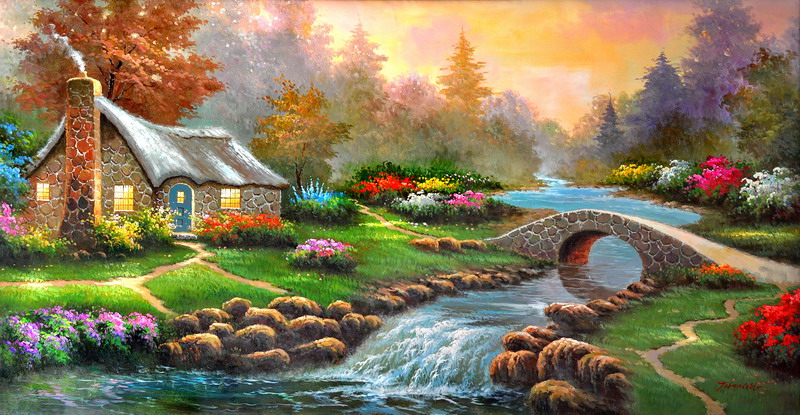 Modern Thomas Kinkade Landscape oil painting TK010