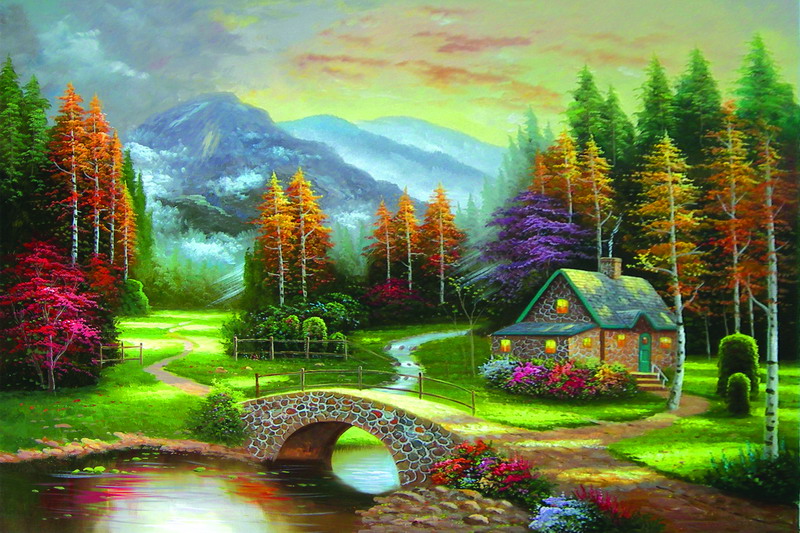 Modern Thomas Kinkade Landscape oil painting TK131